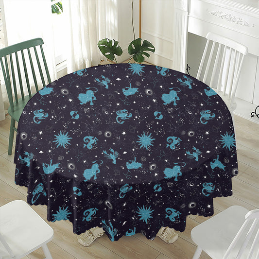 Constellation Zodiac Signs Pattern Print Waterproof Round Tablecloth