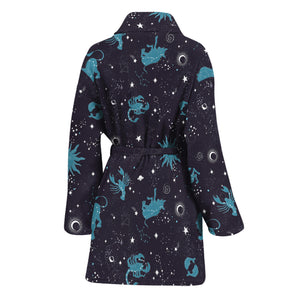 Constellation Zodiac Signs Pattern Print Women's Bathrobe