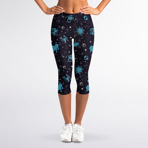 Constellation Zodiac Signs Pattern Print Women's Capri Leggings