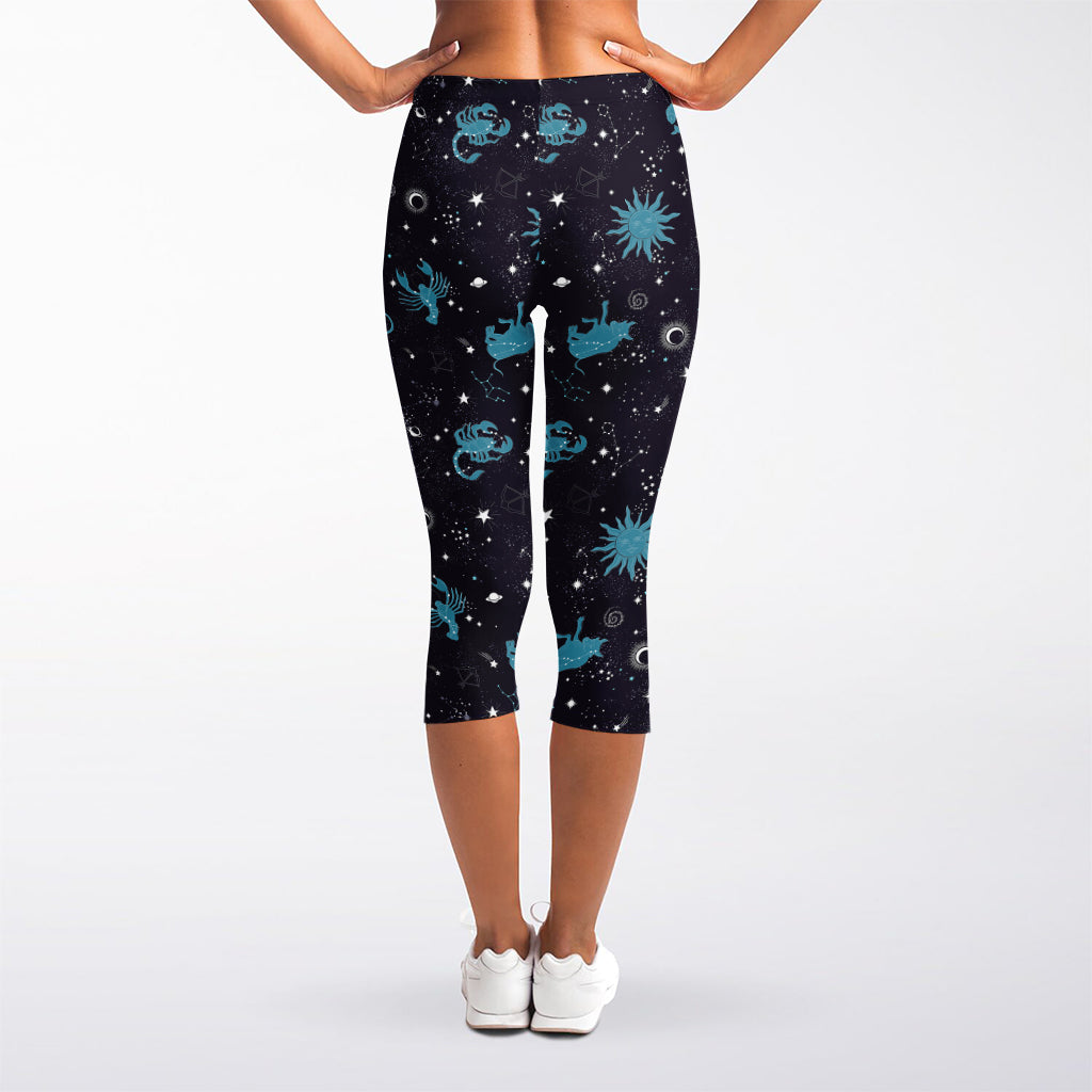 Constellation Zodiac Signs Pattern Print Women's Capri Leggings