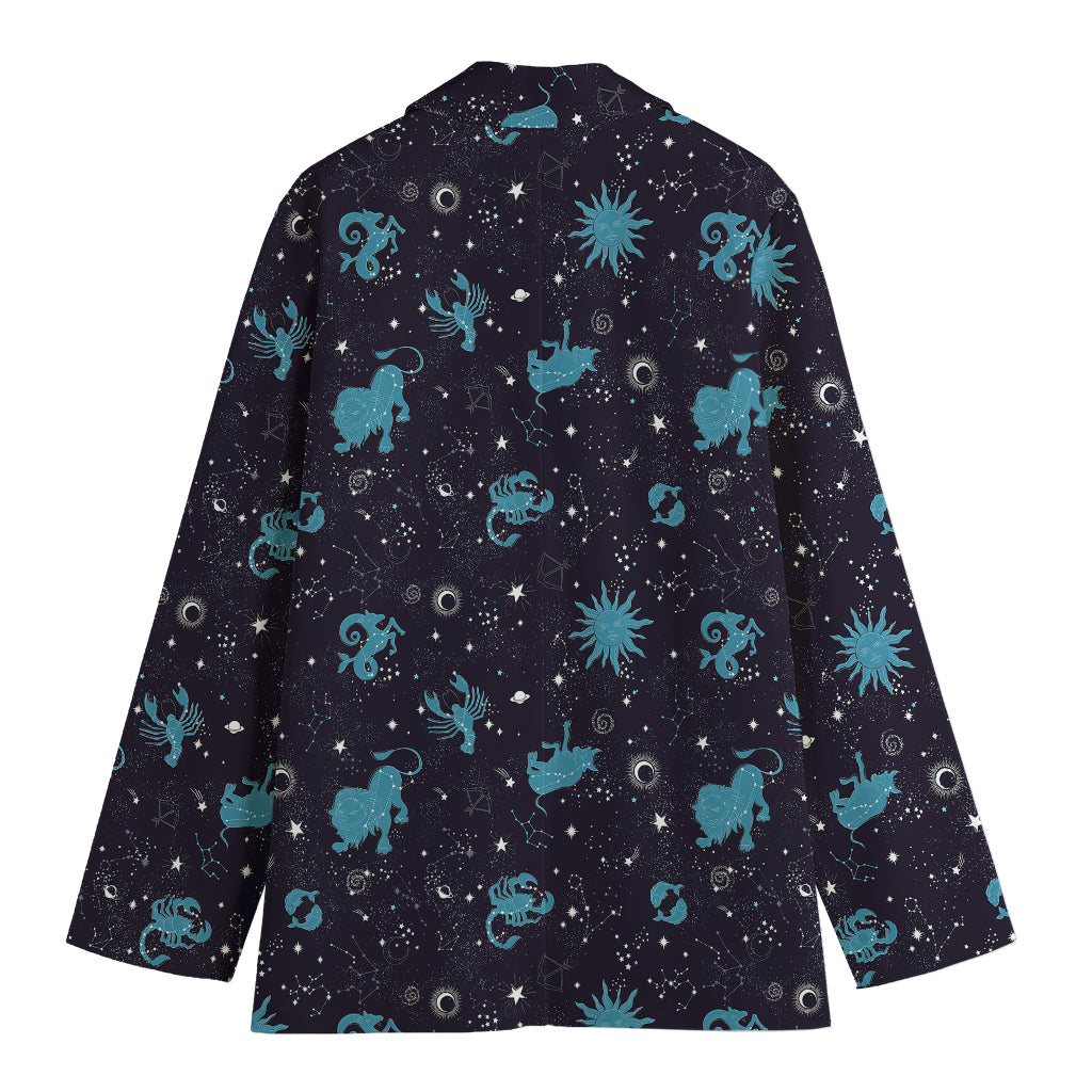 Constellation Zodiac Signs Pattern Print Women's Cotton Blazer