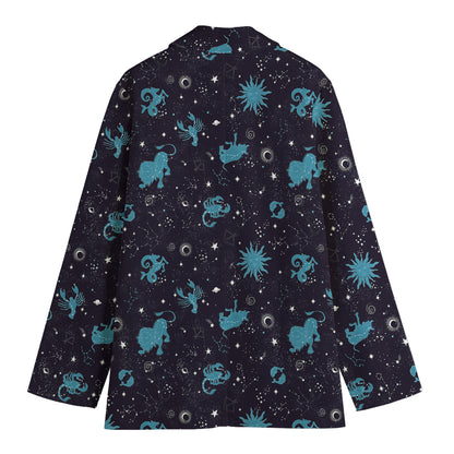Constellation Zodiac Signs Pattern Print Women's Cotton Blazer