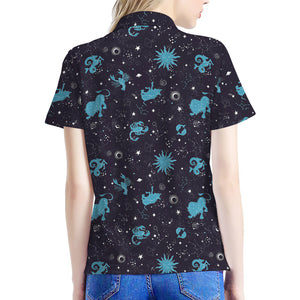 Constellation Zodiac Signs Pattern Print Women's Polo Shirt