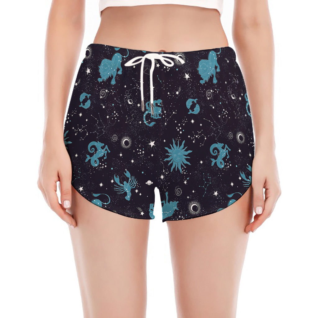 Constellation Zodiac Signs Pattern Print Women's Split Running Shorts