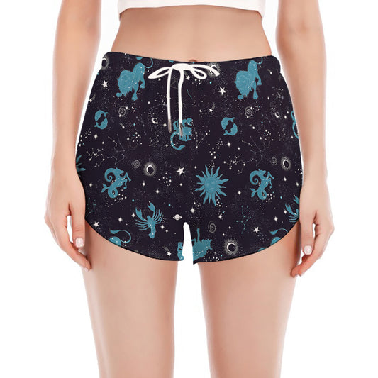 Constellation Zodiac Signs Pattern Print Women's Split Running Shorts