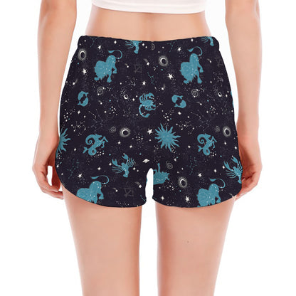 Constellation Zodiac Signs Pattern Print Women's Split Running Shorts