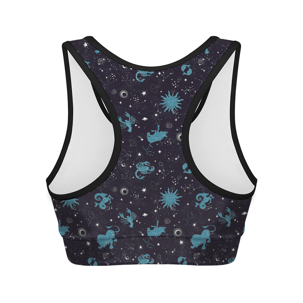 Constellation Zodiac Signs Pattern Print Women's Sports Bra