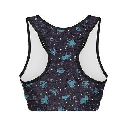 Constellation Zodiac Signs Pattern Print Women's Sports Bra