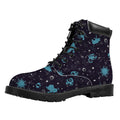Constellation Zodiac Signs Pattern Print Padded Collar Lace Up Boots