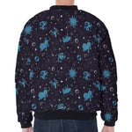 Constellation Zodiac Signs Pattern Print Zip Sleeve Bomber Jacket