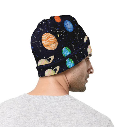 Constellations And Planets Pattern Print Beanie