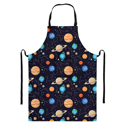 Constellations And Planets Pattern Print Bib Apron With Pocket