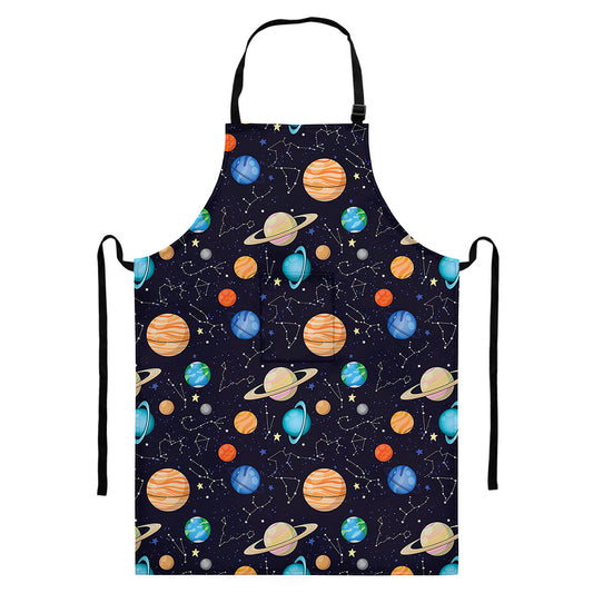 Constellations And Planets Pattern Print Bib Apron With Pocket