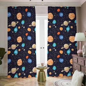 Constellations And Planets Pattern Print Blackout Pencil Pleat Curtains