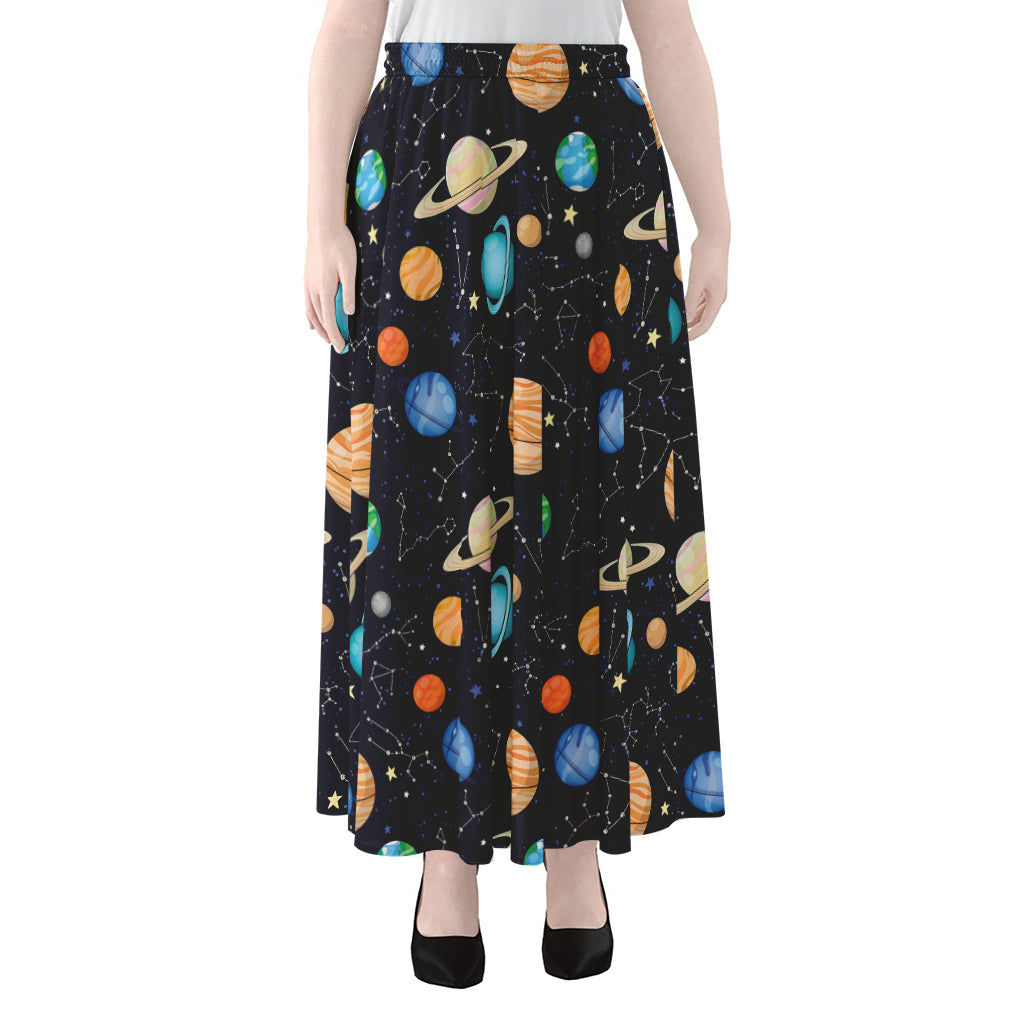 Constellations And Planets Pattern Print Chiffon Maxi Skirt