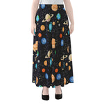 Constellations And Planets Pattern Print Chiffon Maxi Skirt