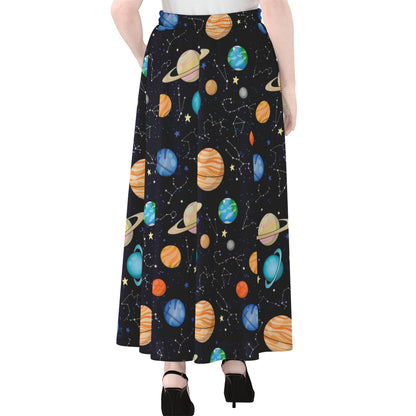 Constellations And Planets Pattern Print Chiffon Maxi Skirt