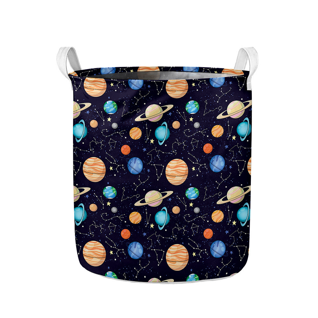 Constellations And Planets Pattern Print Collapsible Laundry Basket
