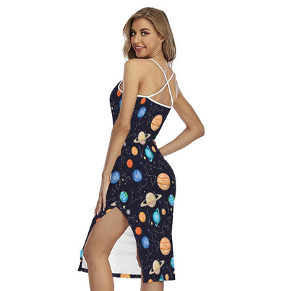 Constellations And Planets Pattern Print Cross Back Cami Dress