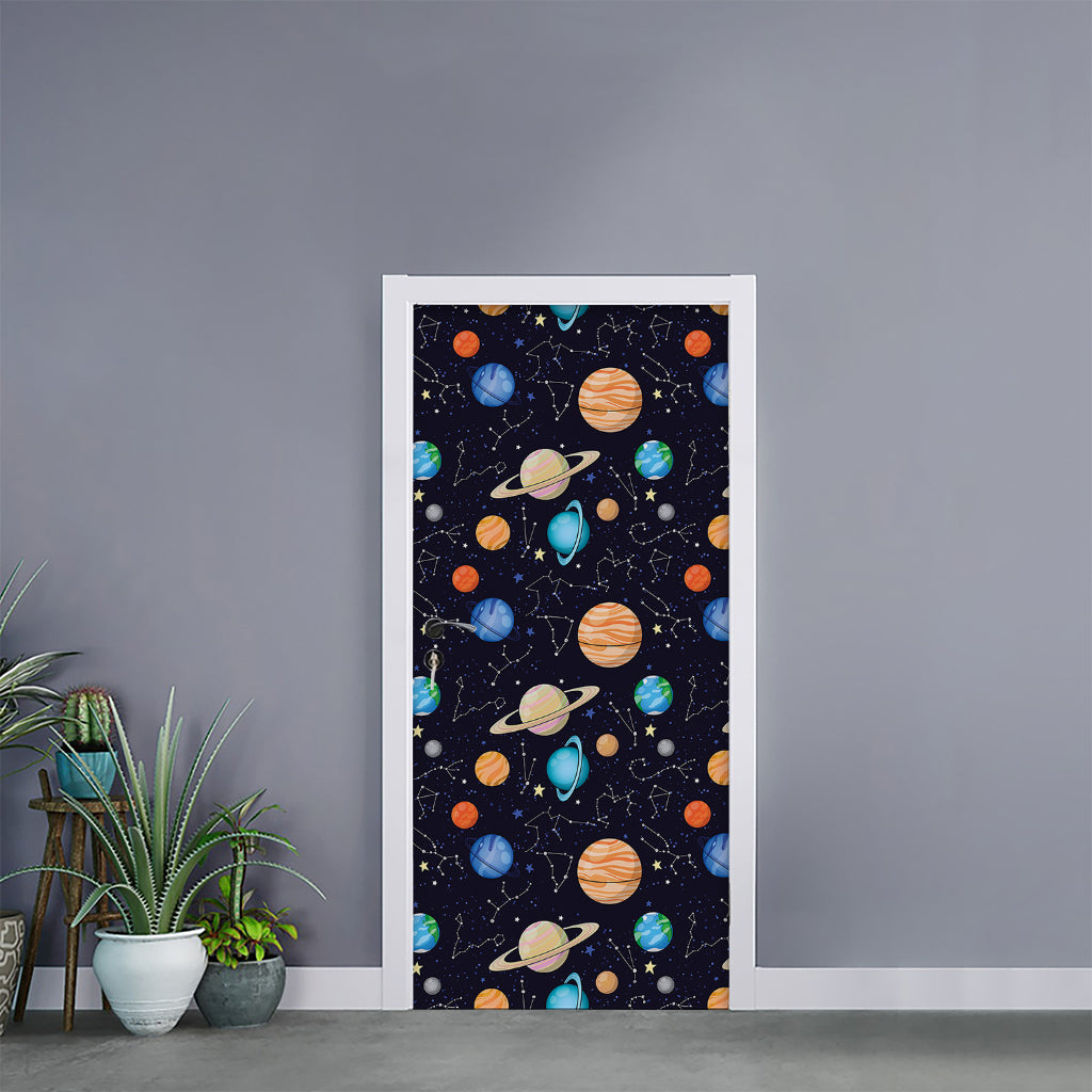 Constellations And Planets Pattern Print Door Sticker