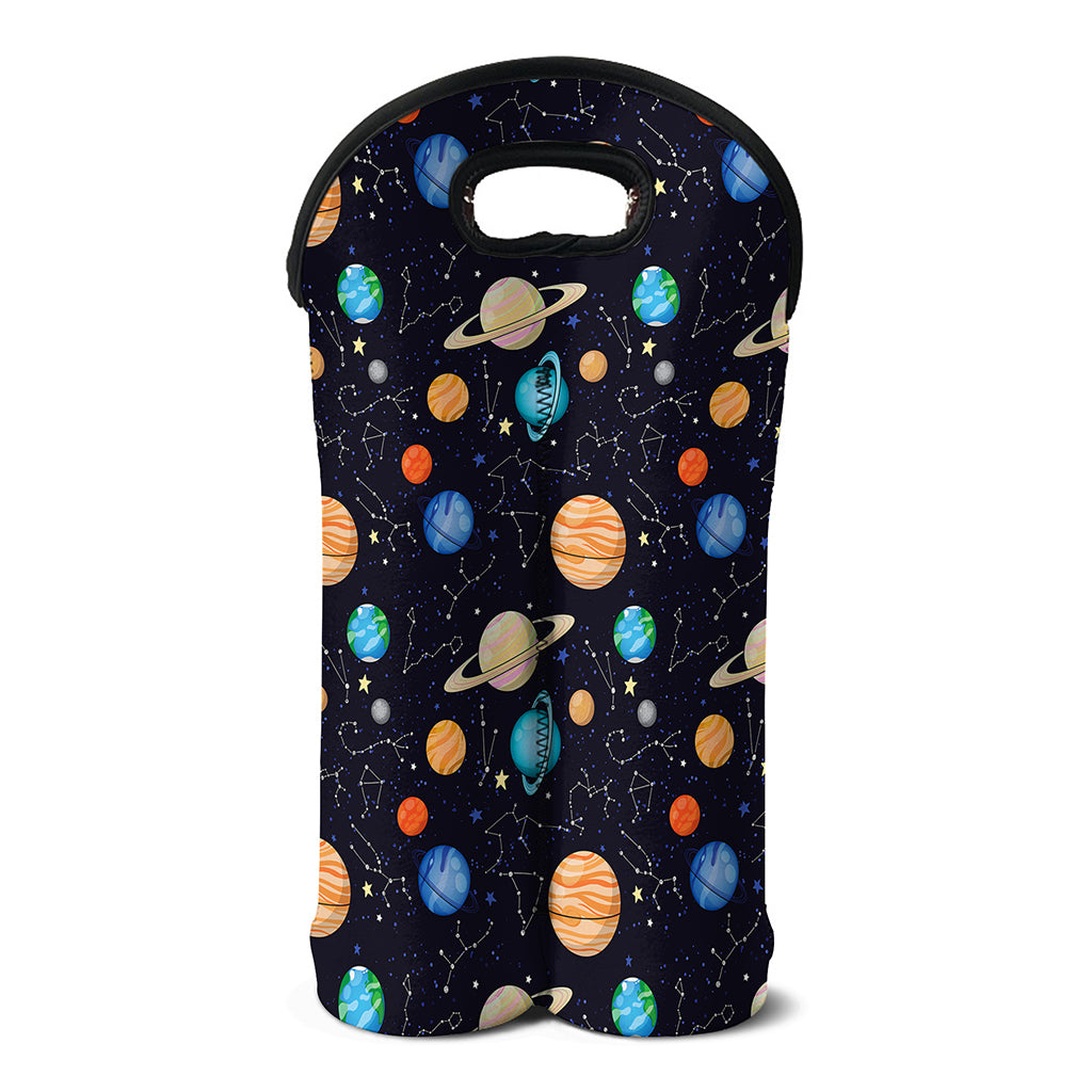 Constellations And Planets Pattern Print Double Neoprene Wine Tote