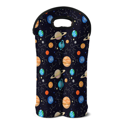 Constellations And Planets Pattern Print Double Neoprene Wine Tote