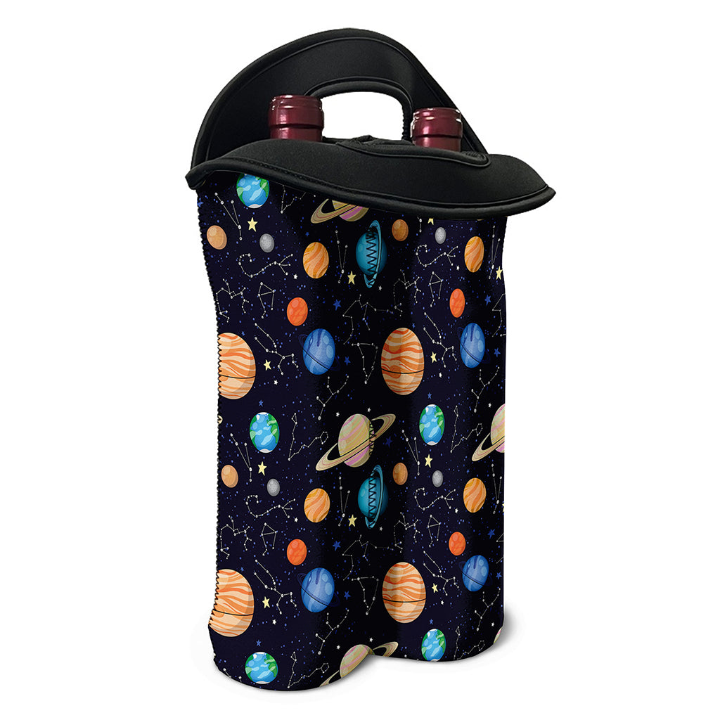 Constellations And Planets Pattern Print Double Neoprene Wine Tote