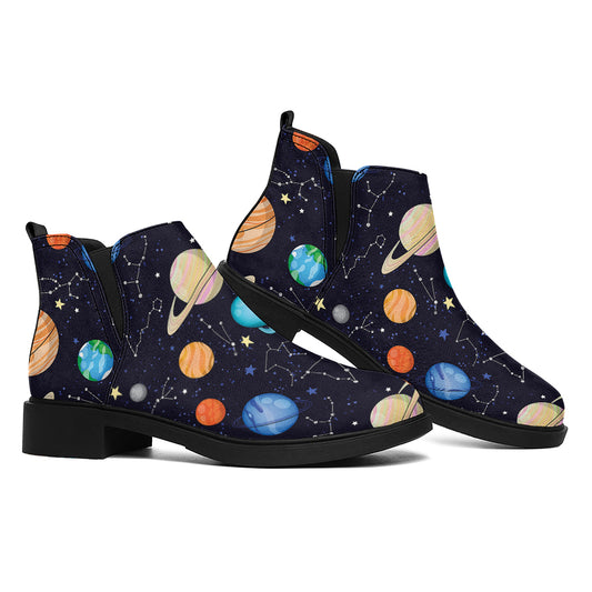 Constellations And Planets Pattern Print Flat Ankle Boots