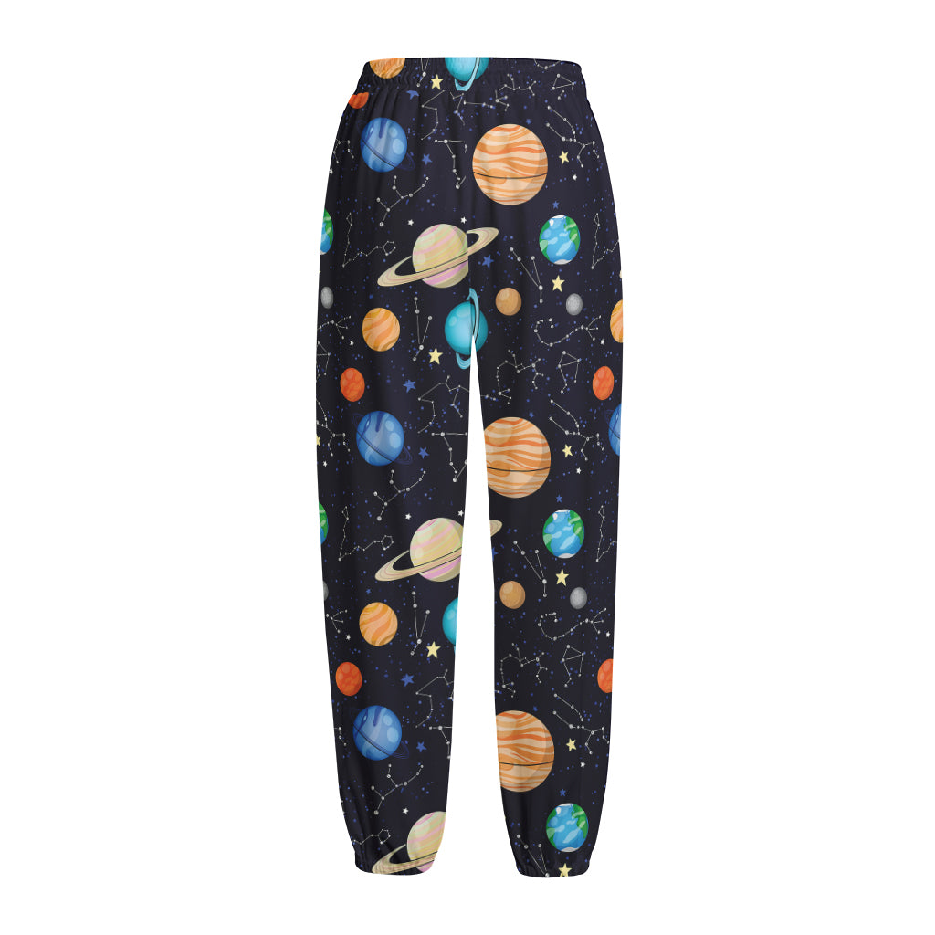 Constellations And Planets Pattern Print Fleece Lined Knit Pants