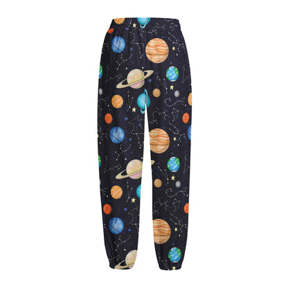 Constellations And Planets Pattern Print Fleece Lined Knit Pants