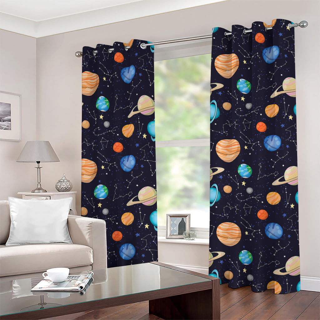 Constellations And Planets Pattern Print Grommet Curtains