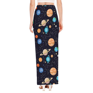 Constellations And Planets Pattern Print High Slit Maxi Skirt