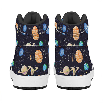 Constellations And Planets Pattern Print High Top Leather Sneakers