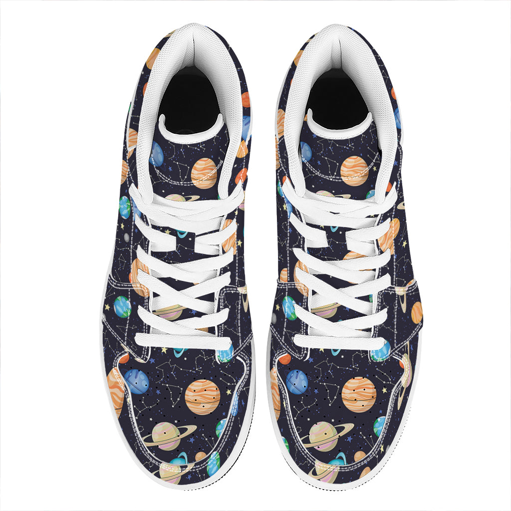 Constellations And Planets Pattern Print High Top Leather Sneakers