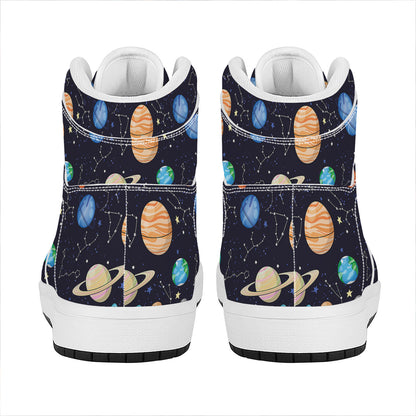 Constellations And Planets Pattern Print High Top Leather Sneakers