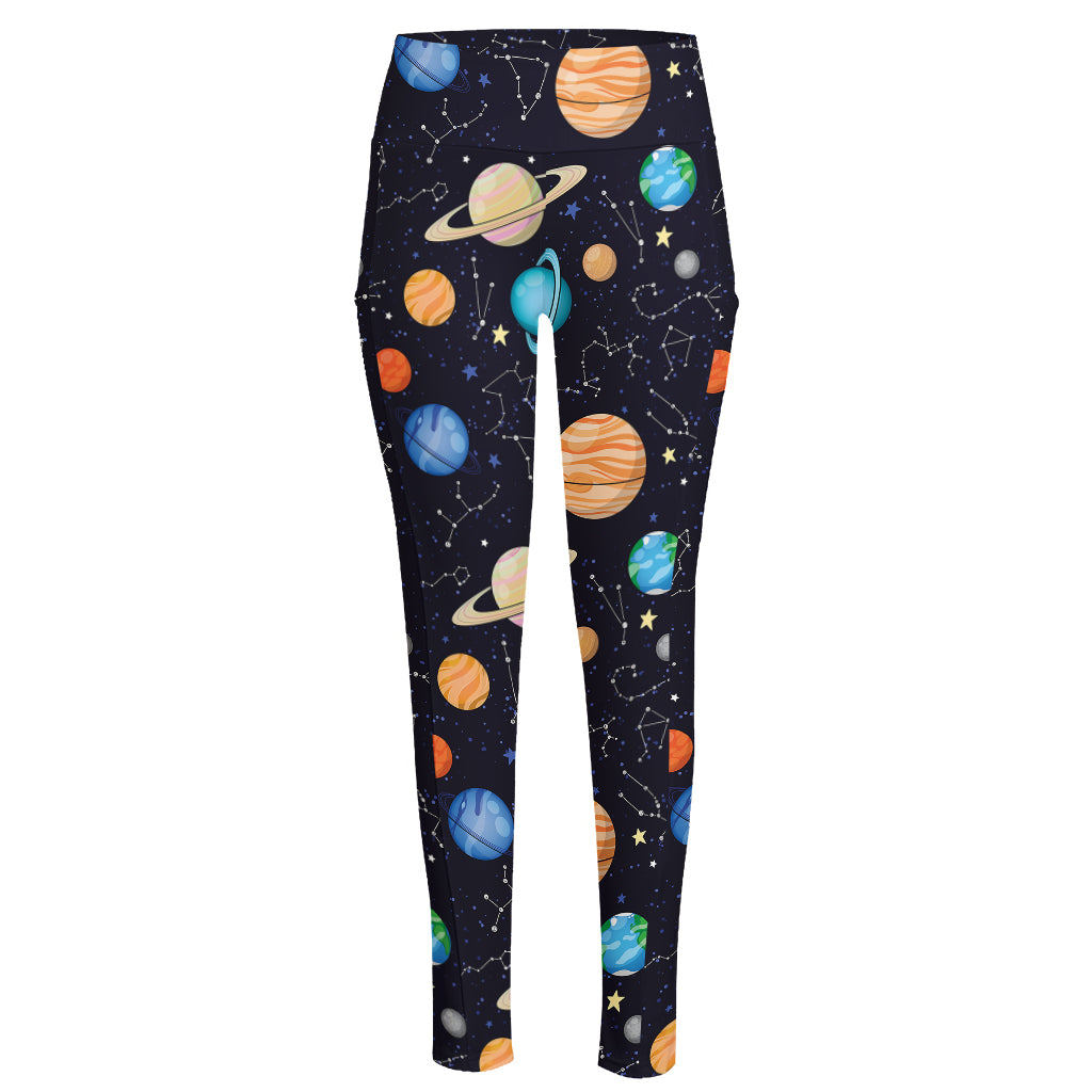 Constellations And Planets Pattern Print High-Waisted Pocket Leggings