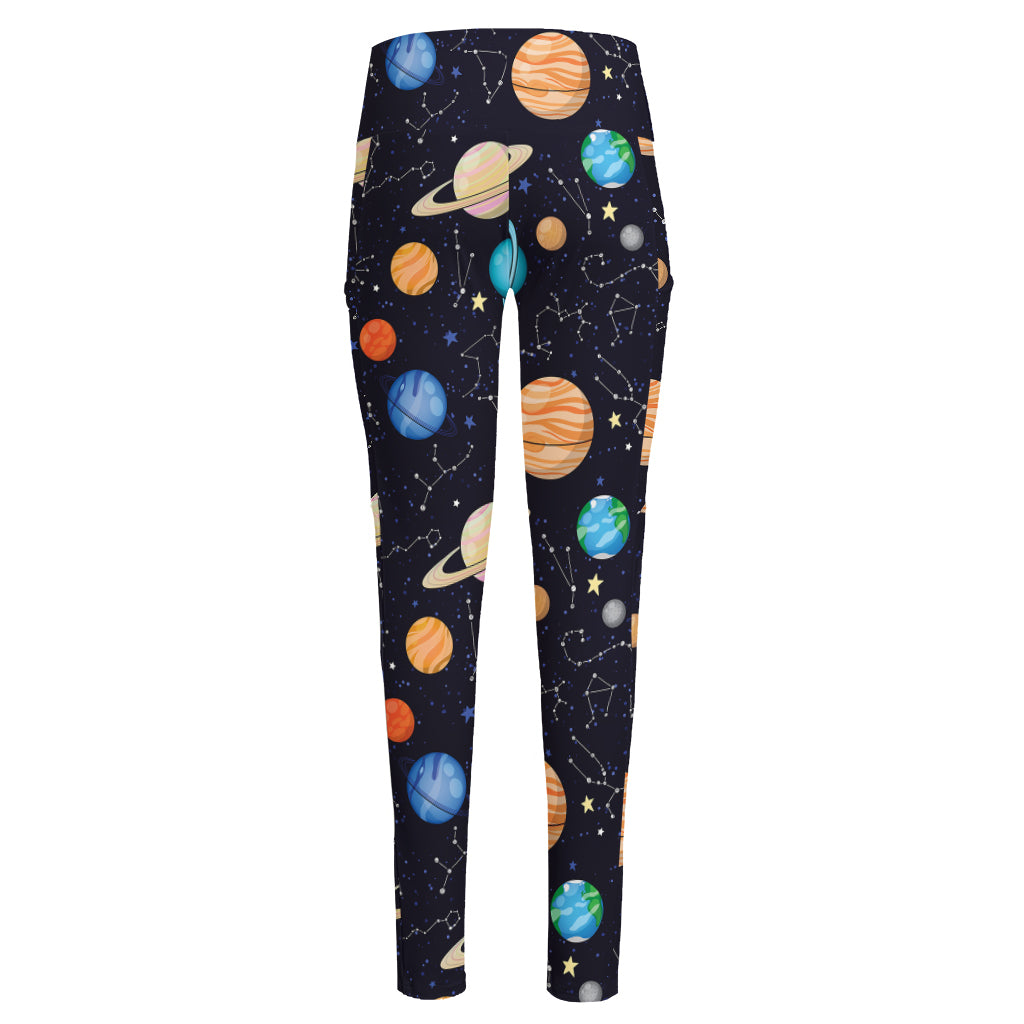 Constellations And Planets Pattern Print High-Waisted Pocket Leggings