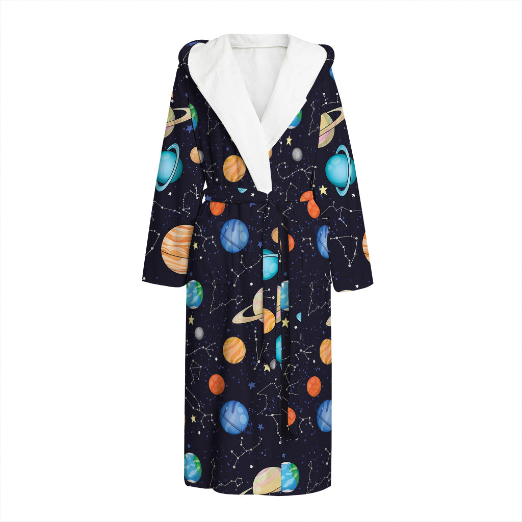 Constellations And Planets Pattern Print Hooded Bathrobe