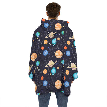 Constellations And Planets Pattern Print Hoodie Blanket
