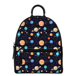 Constellations And Planets Pattern Print Leather Backpack
