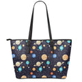 Constellations And Planets Pattern Print Leather Tote Bag With Zipper