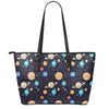 Constellations And Planets Pattern Print Leather Tote Bag