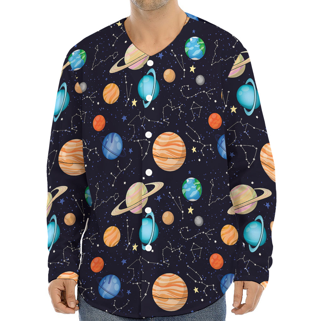 Constellations And Planets Pattern Print Long Sleeve Baseball Jersey