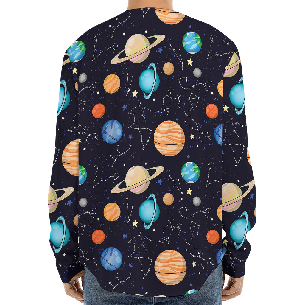 Constellations And Planets Pattern Print Long Sleeve Baseball Jersey