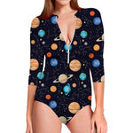 Constellations And Planets Pattern Print Long Sleeve Swimsuit