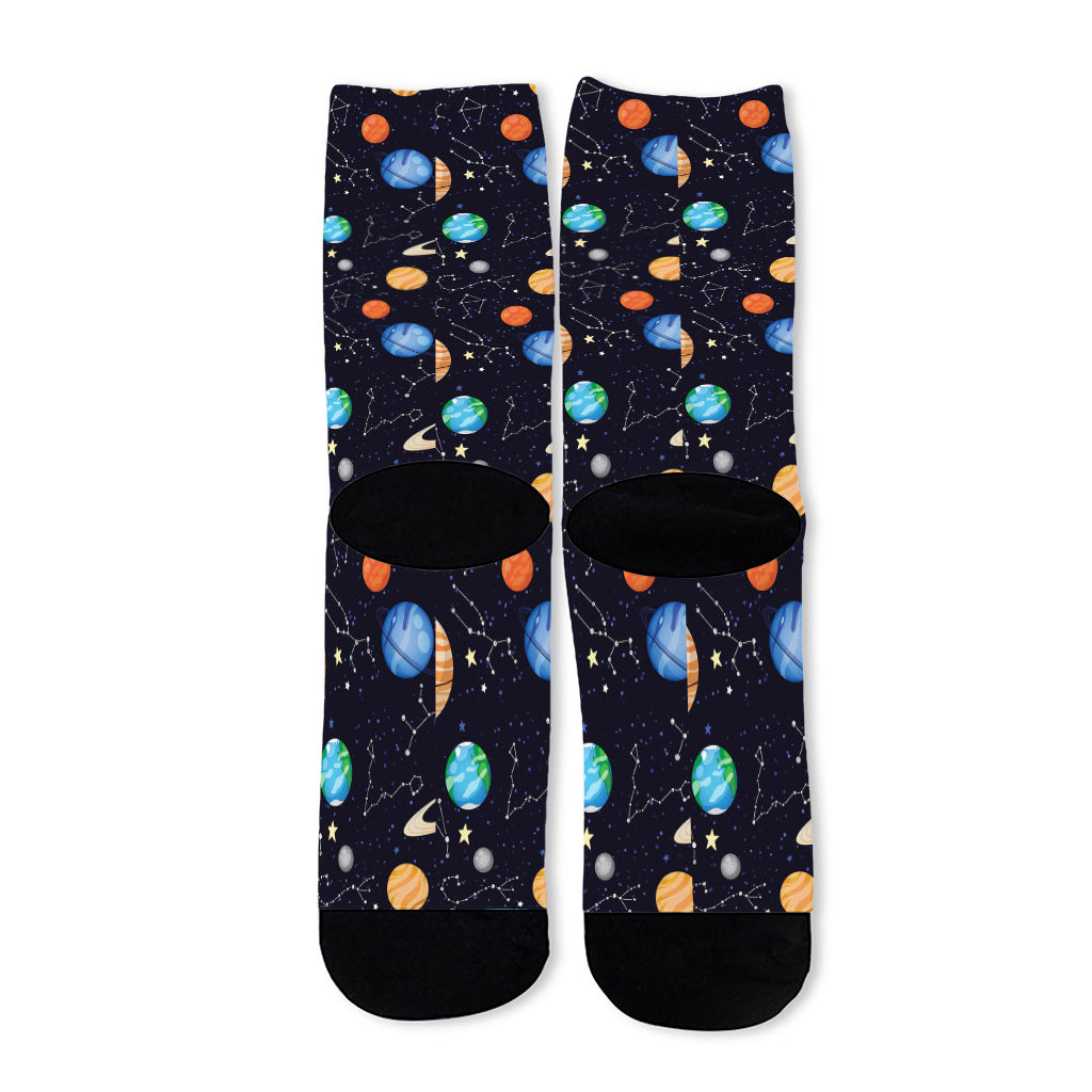 Constellations And Planets Pattern Print Long Socks