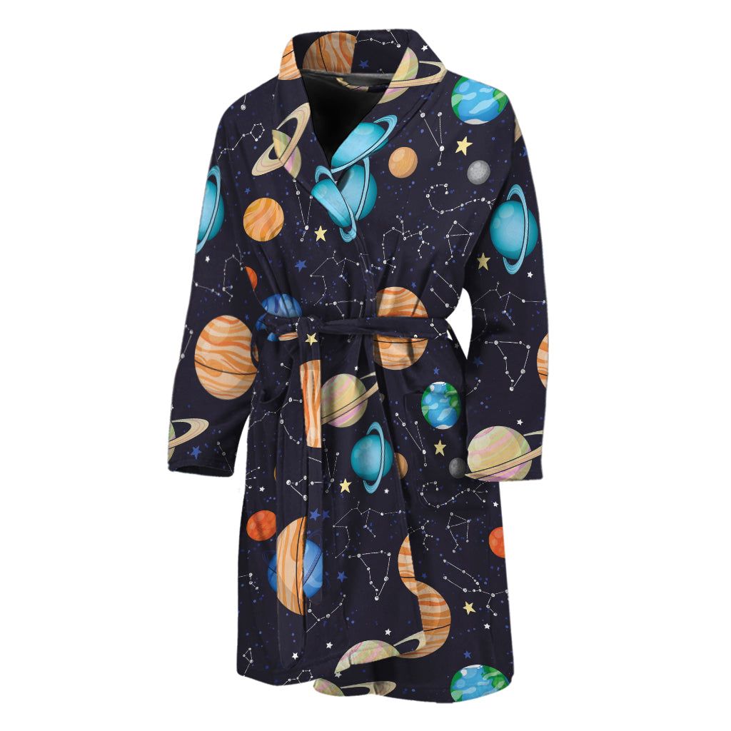 Constellations And Planets Pattern Print Men's Bathrobe