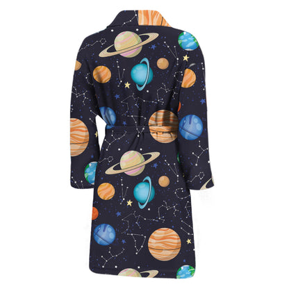 Constellations And Planets Pattern Print Men's Bathrobe