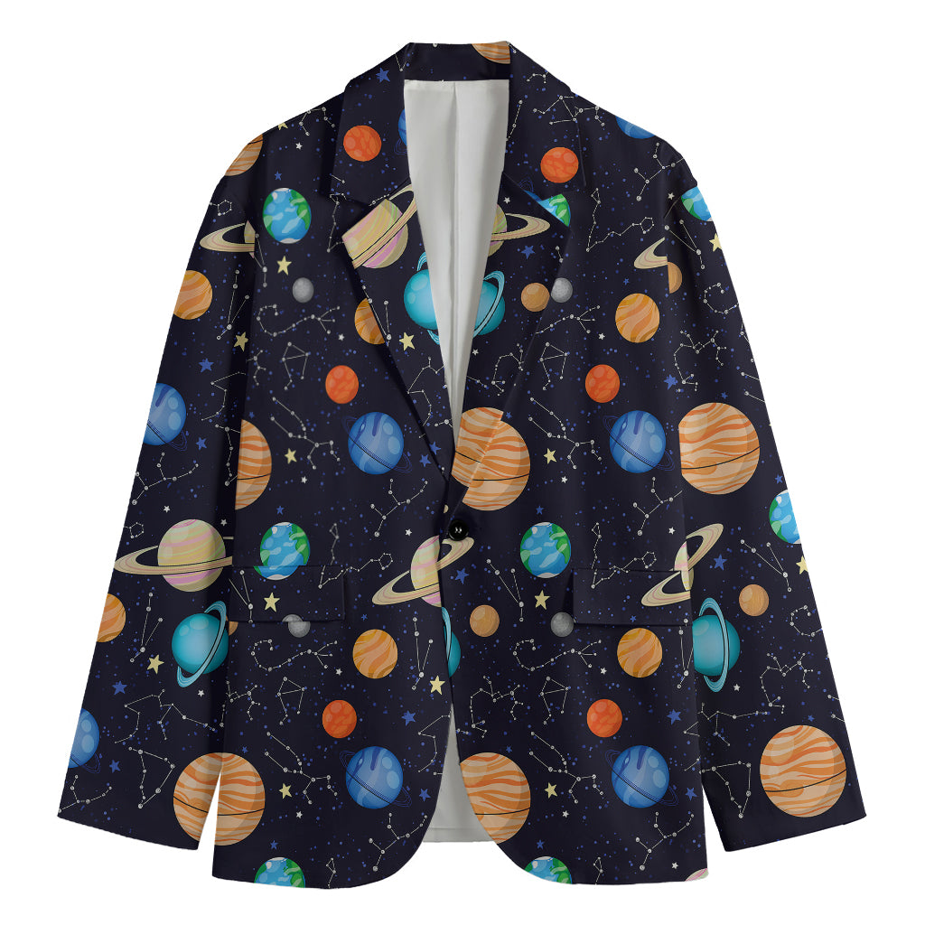 Constellations And Planets Pattern Print Men's Blazer