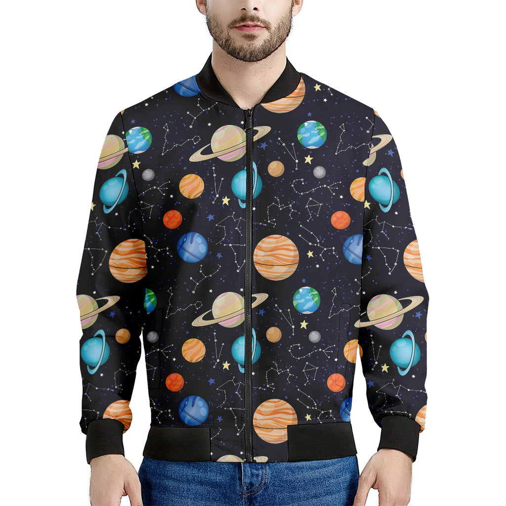 Constellations And Planets Pattern Print Men's Bomber Jacket